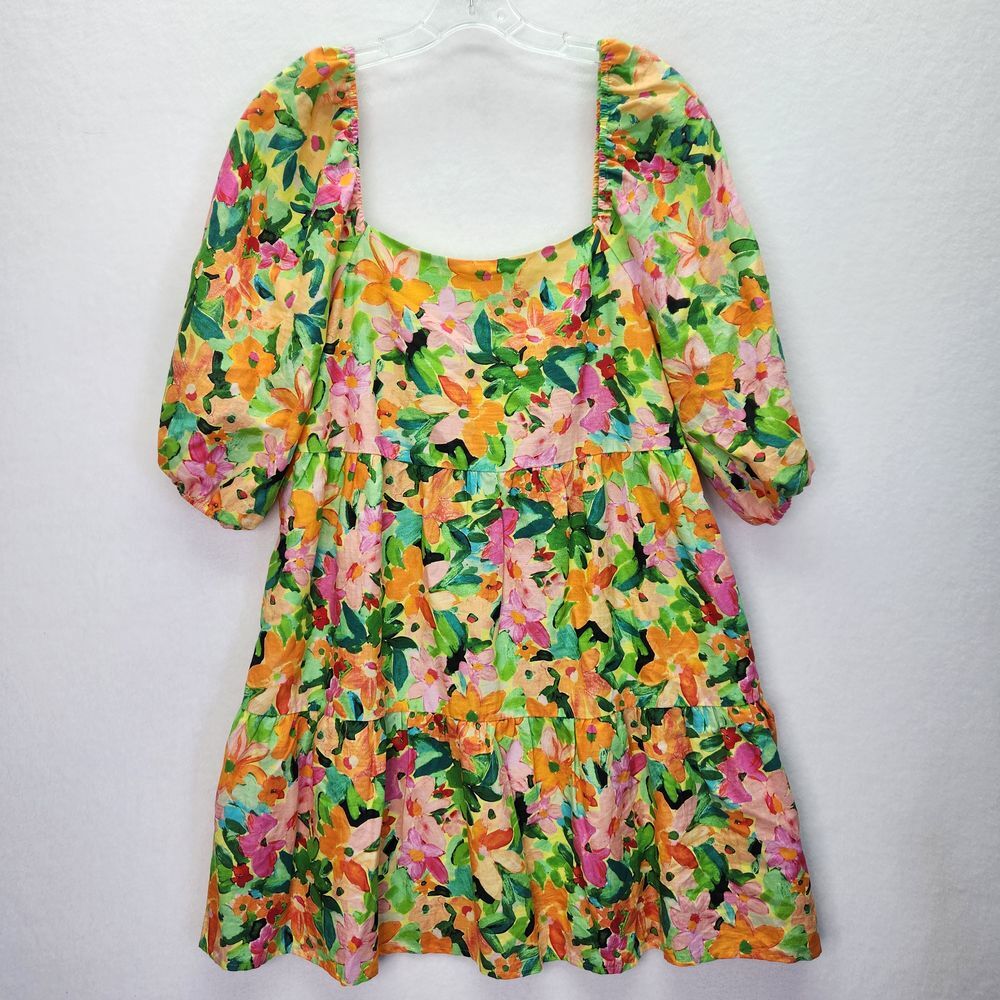 Sanctuary Dress Womens L Weekender Linen Babydoll Floral Square Neck Summer‎ NWT